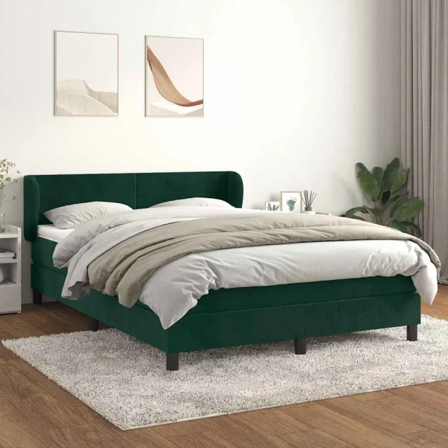 vidaXL Boxspring met matras fluweel donkergroen 140x200 cm