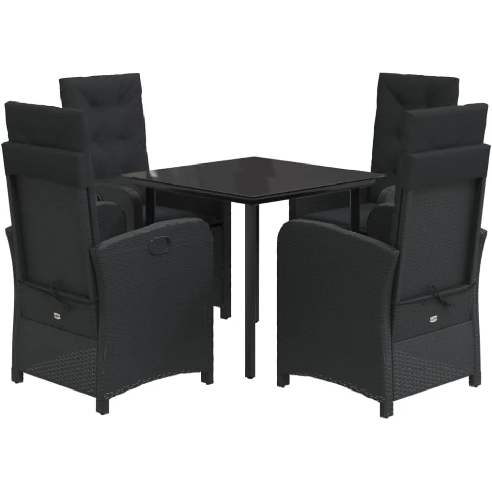 vidaXL 5-delige Tuinset met kussens poly rattan zwart, foto 3