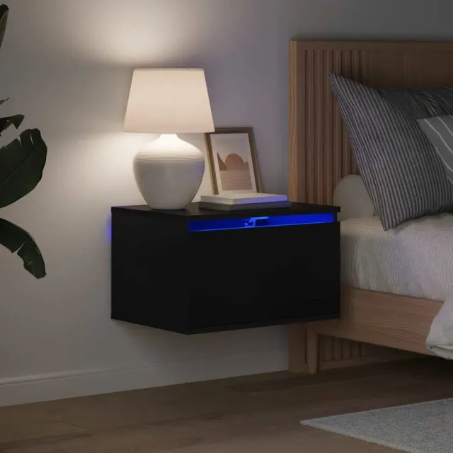vidaXL Nachtkastje met LED's wandgemonteerd zwart, foto 2