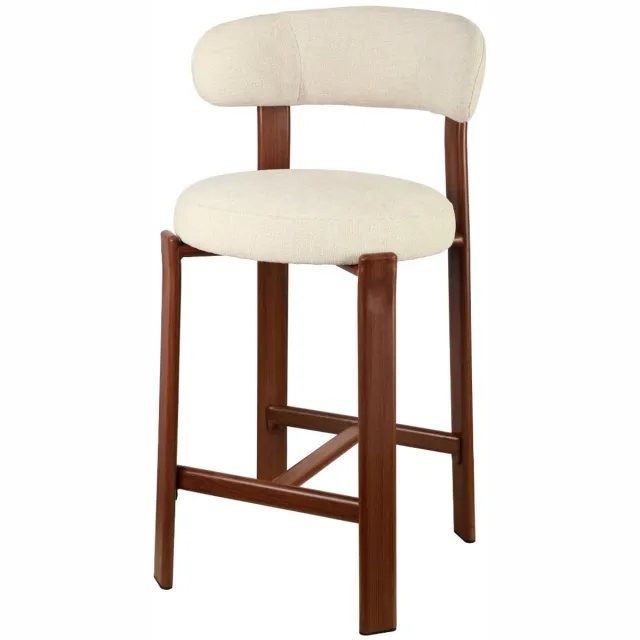 DÉJA Living Barstoel Märsta - Beige/Walnoot Stof - Zithoogte 67cm - Set van 2
