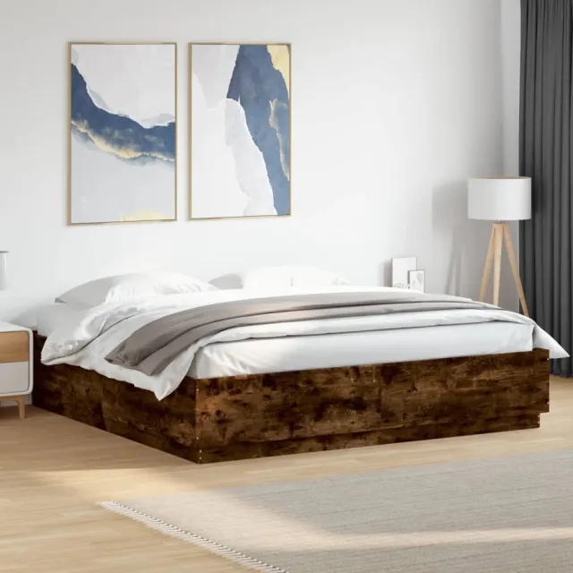 vidaXL Bedframe met LED-verlichting gerookt eikenkleurig 200x200 cm Bruin
