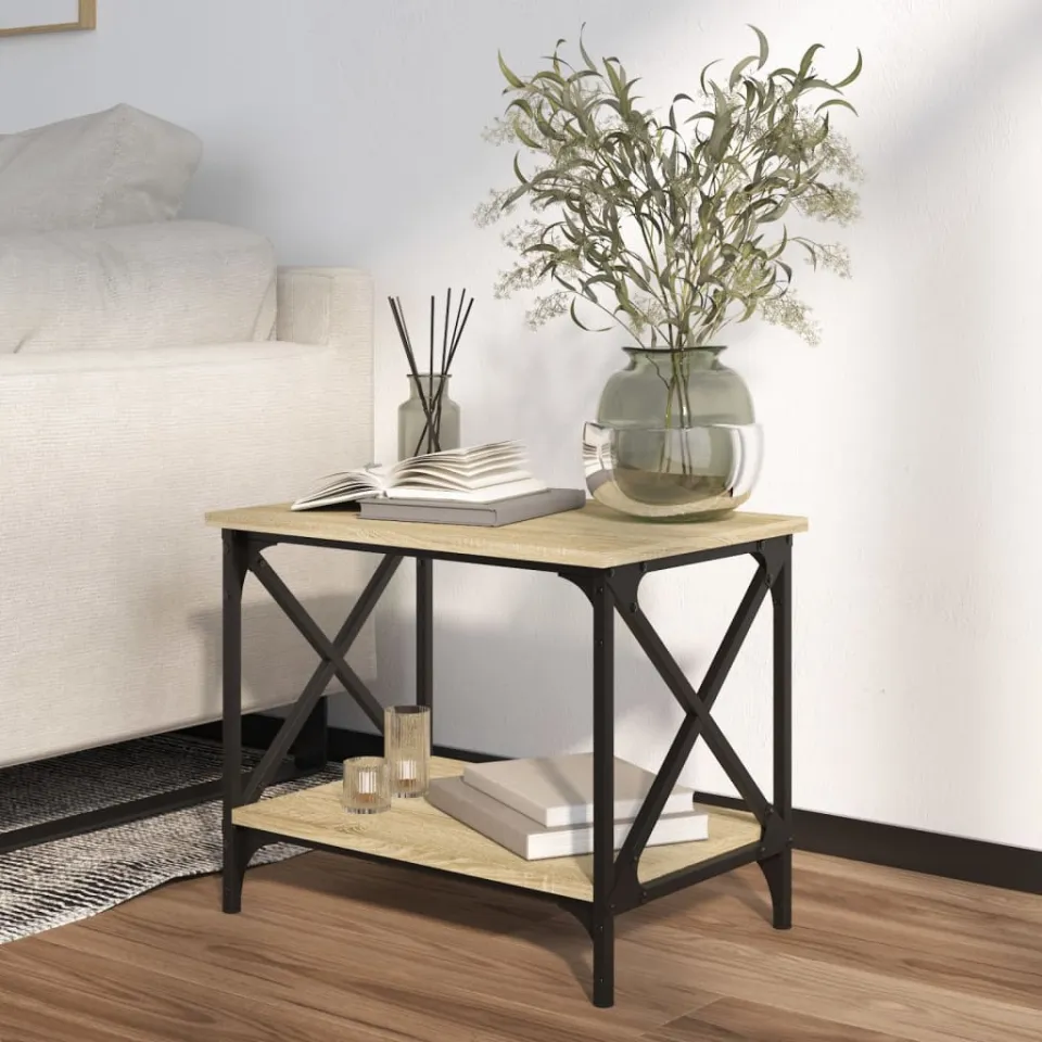 vidaXL Bijzettafel 55x38x45 cm bewerkt hout sonoma eikenkleurig, foto 3