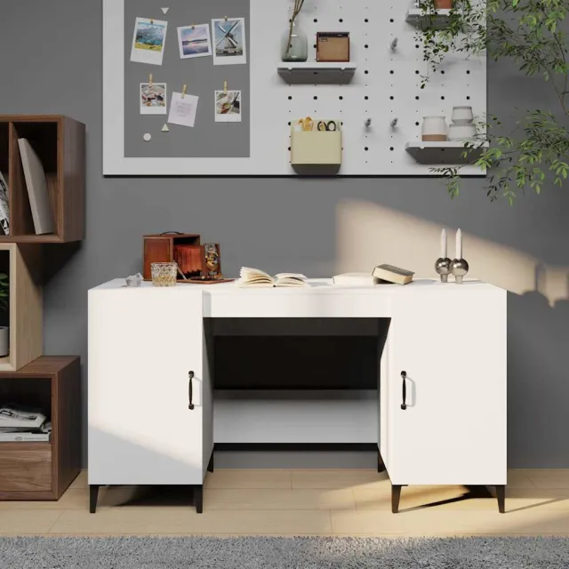 vidaXL Bureau 140x50x75 cm bewerkt hout wit, foto 2