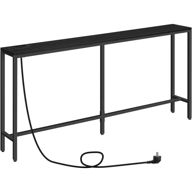 Homesy Consoletafel met Laadstation, 160 cm Slanke Banktafel, Industriële Inkomtafel met USB-Poorten, Bankbijzettafel voor Entree, Hal, Foyer, Woonkamer, Zwart
