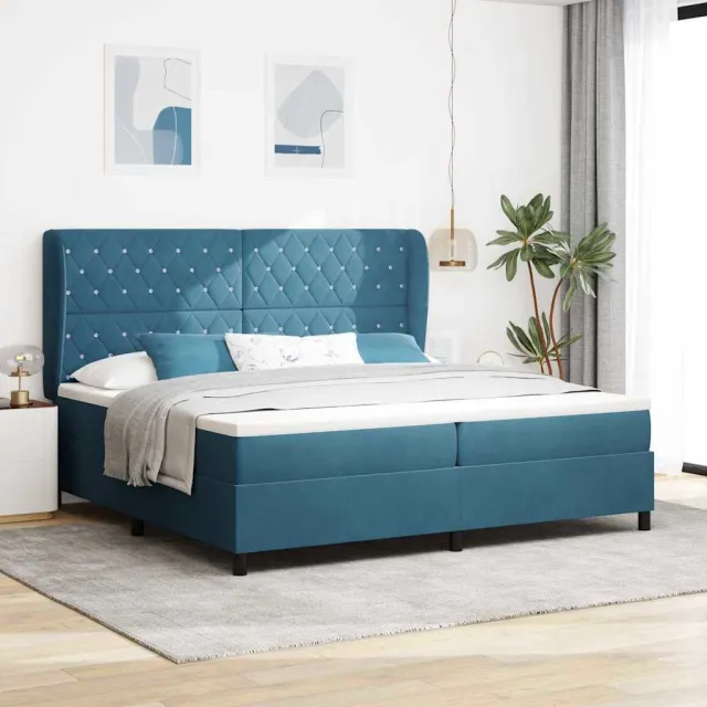 vidaXL Boxspringbed met matras Donkerblauw 200 x 200 cm Fluweel blauw