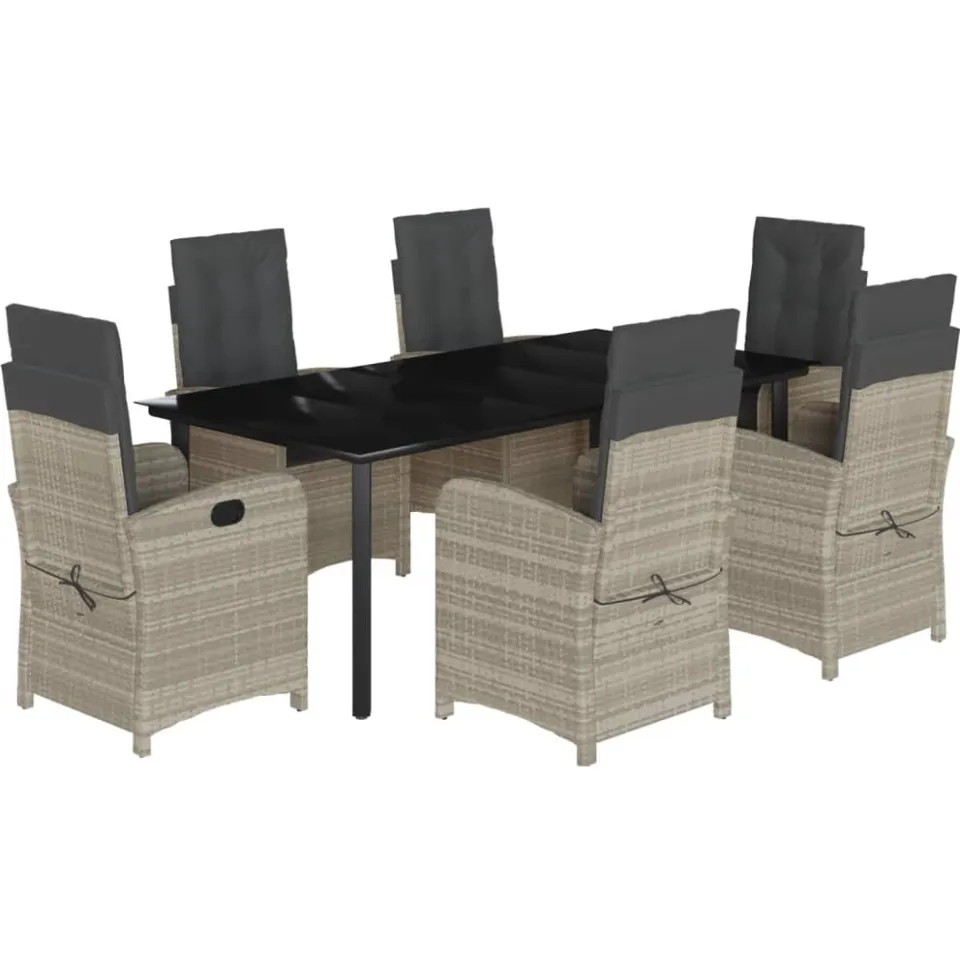 vidaXL 7-delige Tuinset met kussens poly rattan grijs, foto 3