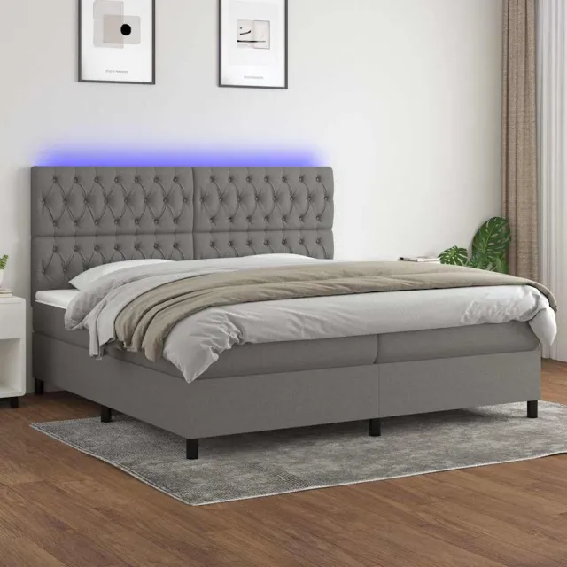 vidaXL Boxspring met matras en LED stof donkergrijs 200x200 cm grijs