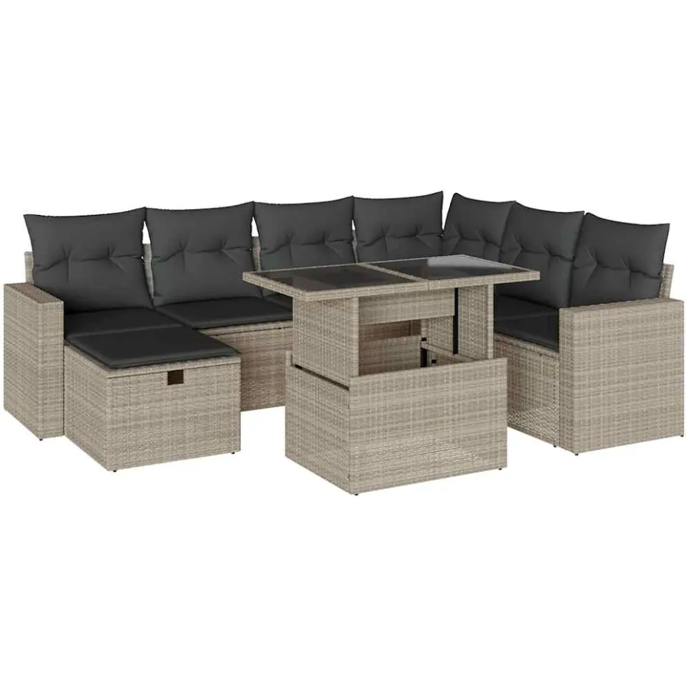 vidaXL 8-delige Loungeset met kussens poly rattan lichtgrijs grijs, foto 3