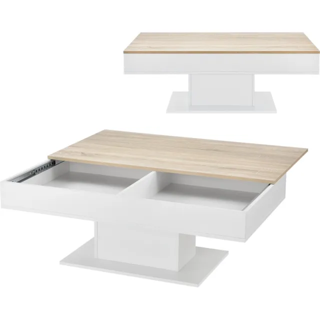 en.casa Salontafel Lünen met opbergruimte 110x60x40 cm eiken en wit eikenkleurig en wit