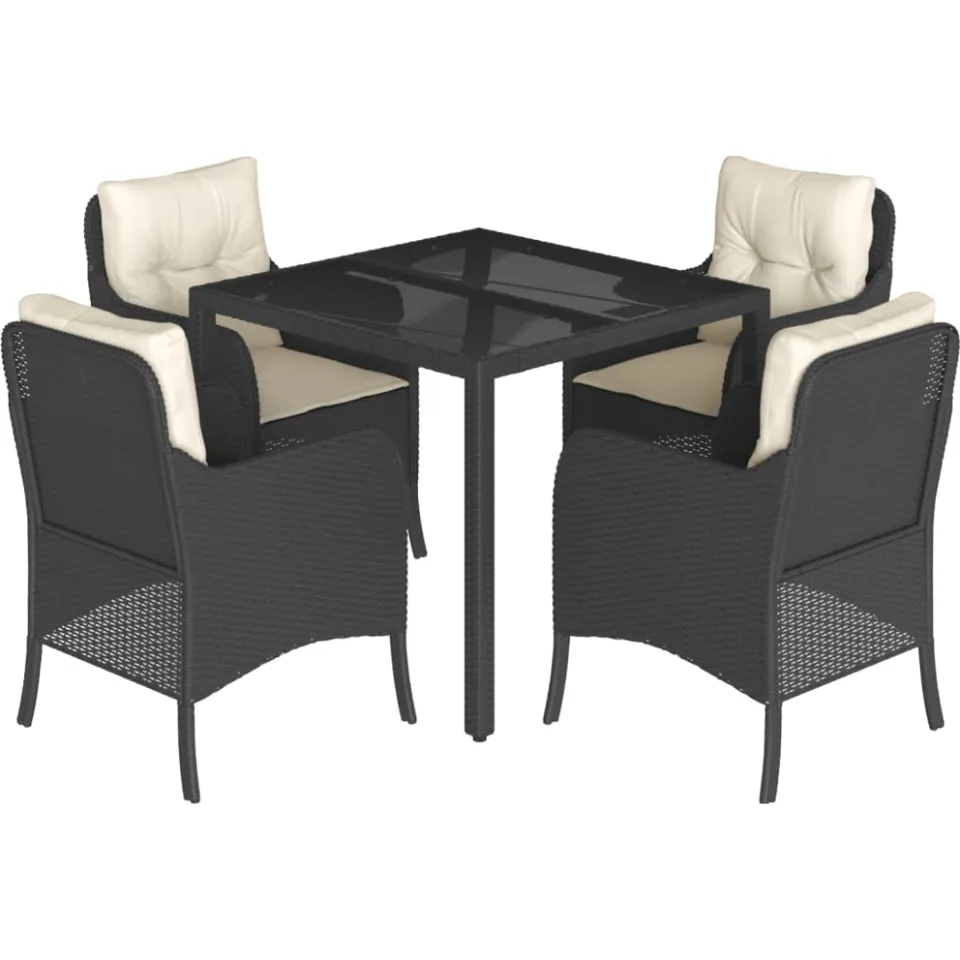 vidaXL 5-delige Tuinset met kussens poly rattan zwart, foto 3