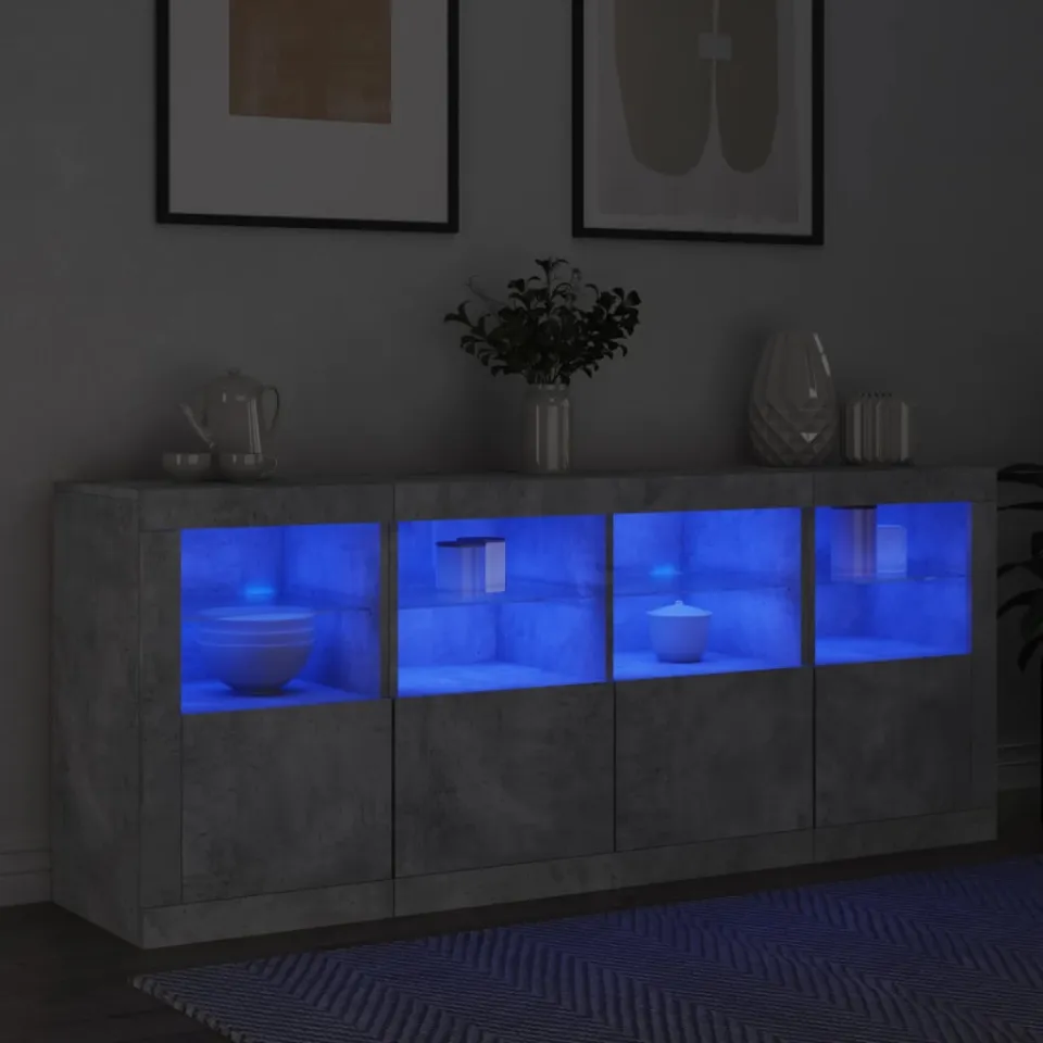 vidaXL Dressoir met LED-verlichting 163x37x67 cm betongrijs grijs, foto 4