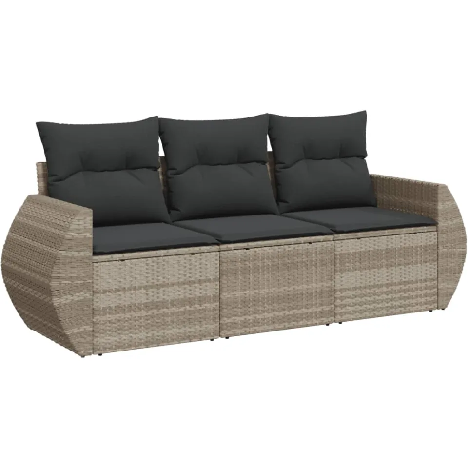 vidaXL 3-delige Loungeset met kussens poly rattan lichtgrijs grijs, foto 3