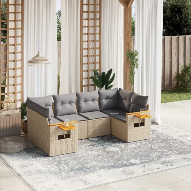 vidaXL 6-delige Loungeset met kussens poly rattan beige, foto 2