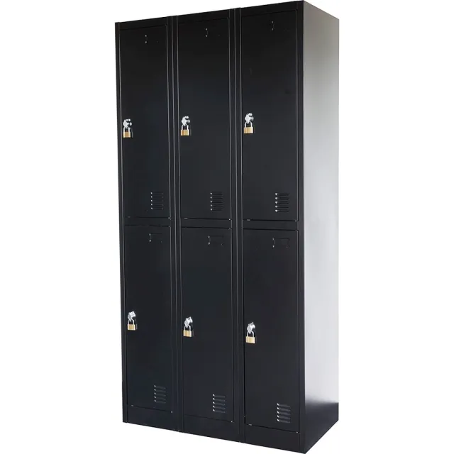 IVOL Metalen Lockerkast Zwart - 90x185x45 cm - 6 Deurs