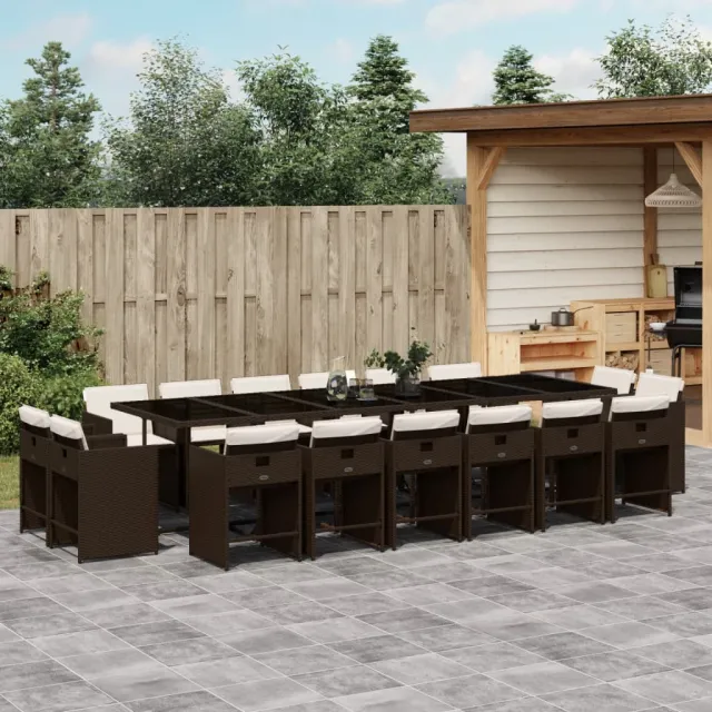 vidaXL 17-delige Tuinset met kussens poly rattan bruin, foto 2