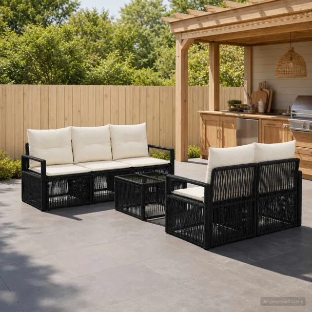 vidaXL Tuinbankenset 6 st Zwart 55 x 55 x 37 cm poly rattan