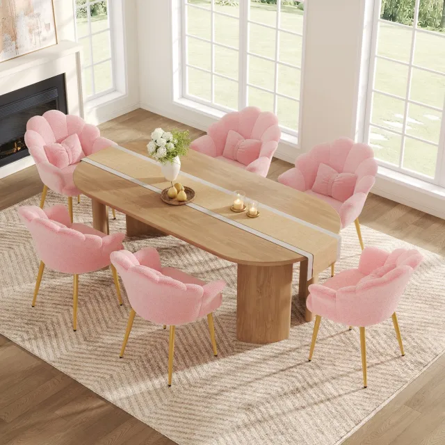 COVREO Eetkamerstoelen met armleuningen – Set van 6 kuipstoelen met kussens – Zitmeubels voor eetkamer – 64x65,5x85 cm – Roze Pink