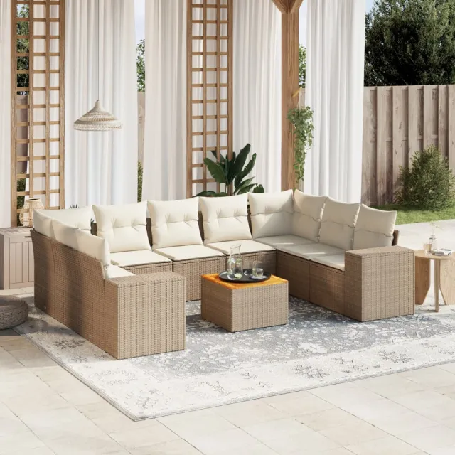 vidaXL 10-delige Loungeset met kussens poly rattan beige, foto 2