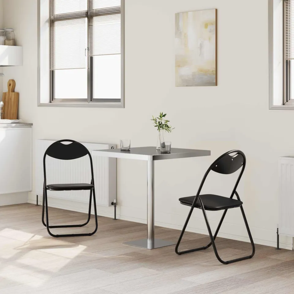 vidaXL Inklapbare stoel 2 st Nep Leer Zwart 48 x 43,5 x 81 cm, foto 3