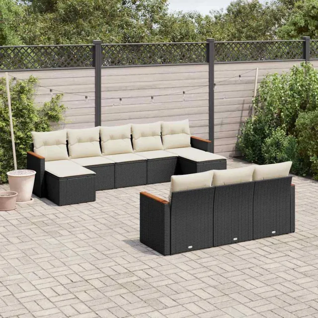 vidaXL 10-delige Loungeset met kussens poly rattan zwart, foto 2