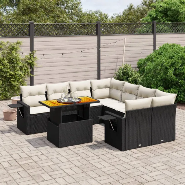 vidaXL 9-delige Loungeset met kussens poly rattan zwart, foto 2
