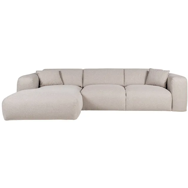 Vente-unique Grote expres slaapbank met hoek links in gespikkeld beige stof - 16 cm traagschuim matras POGNI