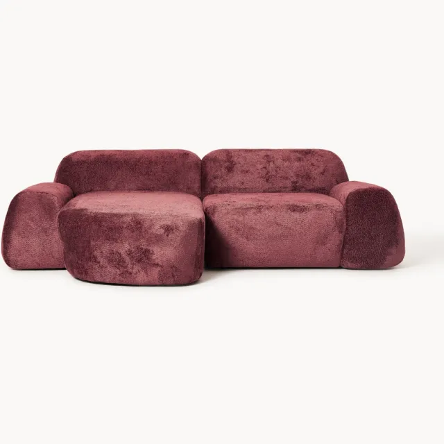 Westwing Collection Modulaire teddy-bouclé hoekbank Wolke (3-zits) Wijnrood