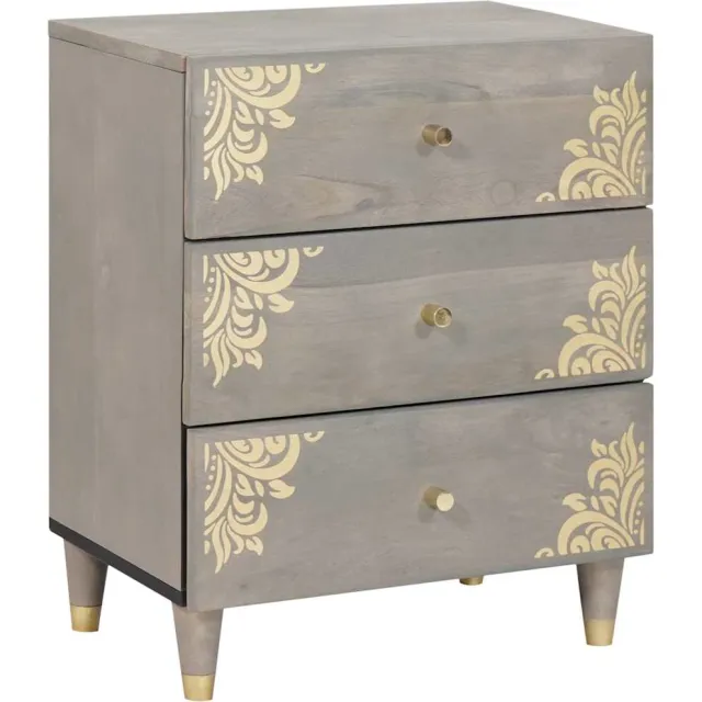 vidaXL Nachtkastje met lade Grijs 50 x 33 x 62 cm Massief Mango Hout Bruin