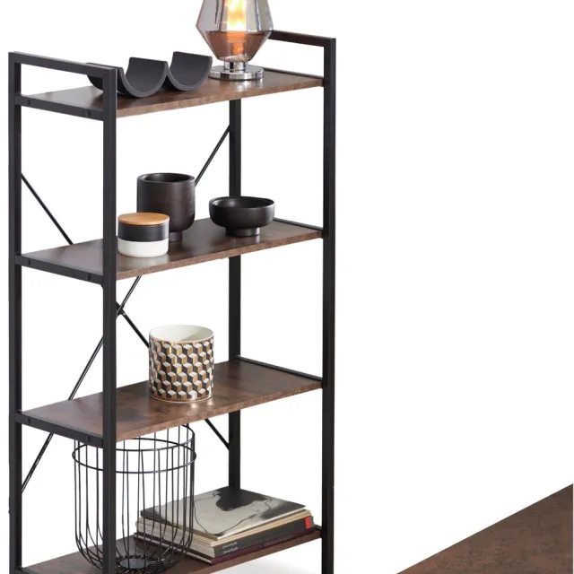Tectake Boekenkast met 4 Niveaus - Stevige Staande Plank in Industrieel Design - Zwart Metalen Frame, Vintage Houten Plank - 67,5 x 31,5 x 121,5 cm - (donkerbruin)