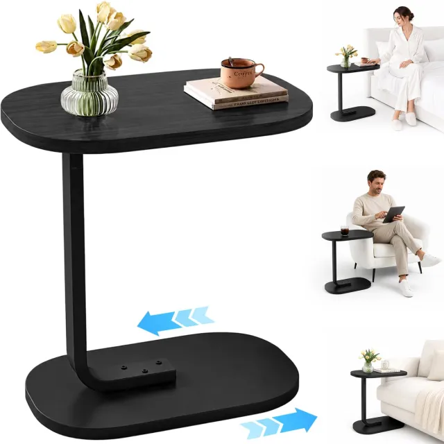 WUVRIE C-vormige bijzettafel 39,5 x 28,5 x 55 cm voor bank en bed, zwart