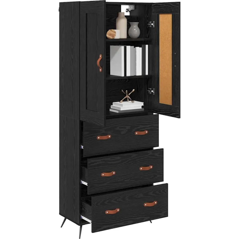 vidaXL Highboard Zwart Eiken 69,5 x 34 x 180 cm Bewerkt hout