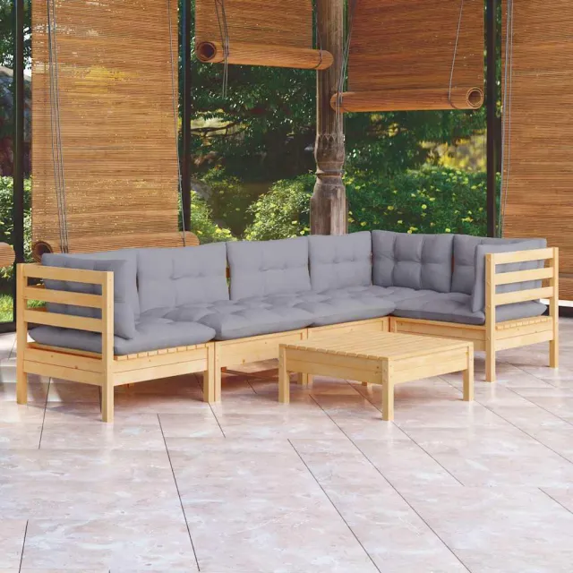 vidaXL 6-delige Loungeset met grijze kussens grenenhout grijs, foto 2