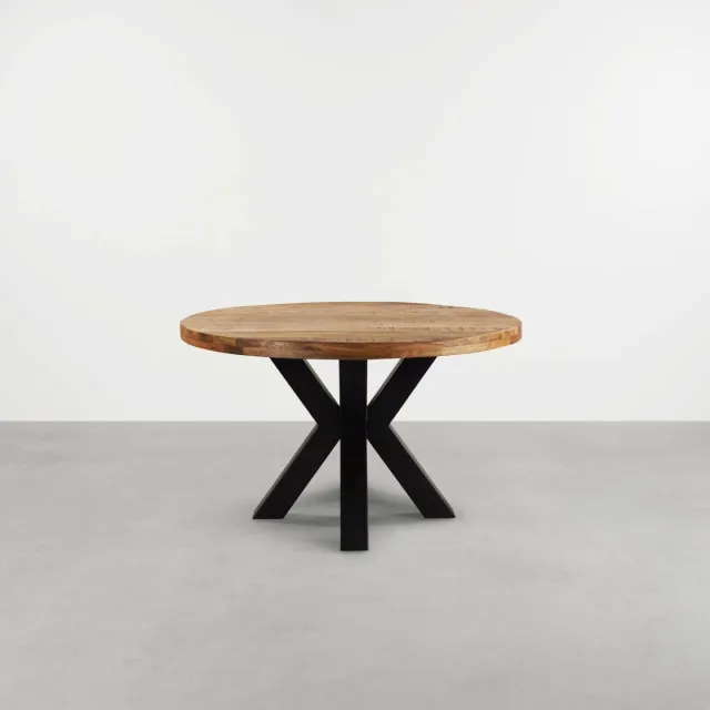 The Copperbarn Ronde eettafel 140 cm mangohout glad rond 76cm 6cm dik blad Naturel