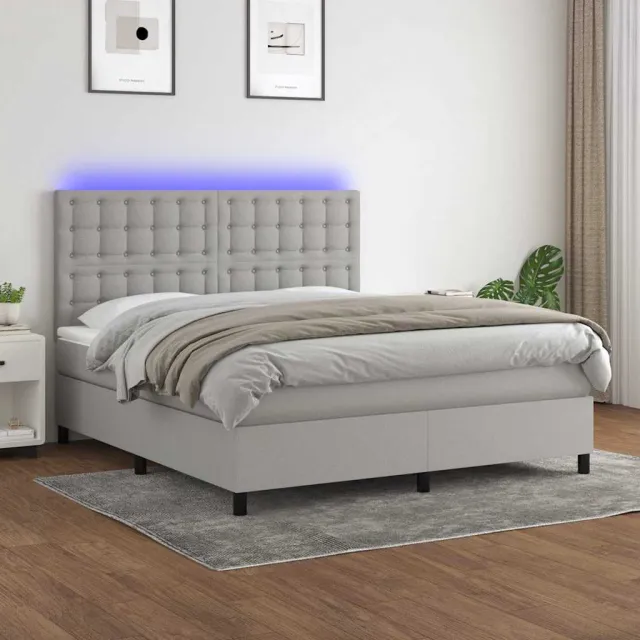 vidaXL Boxspring met matras en LED stof lichtgrijs 180x200 cm grijs