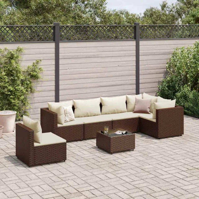 vidaXL 7-delige Loungeset met kussens poly rattan bruin, foto 2