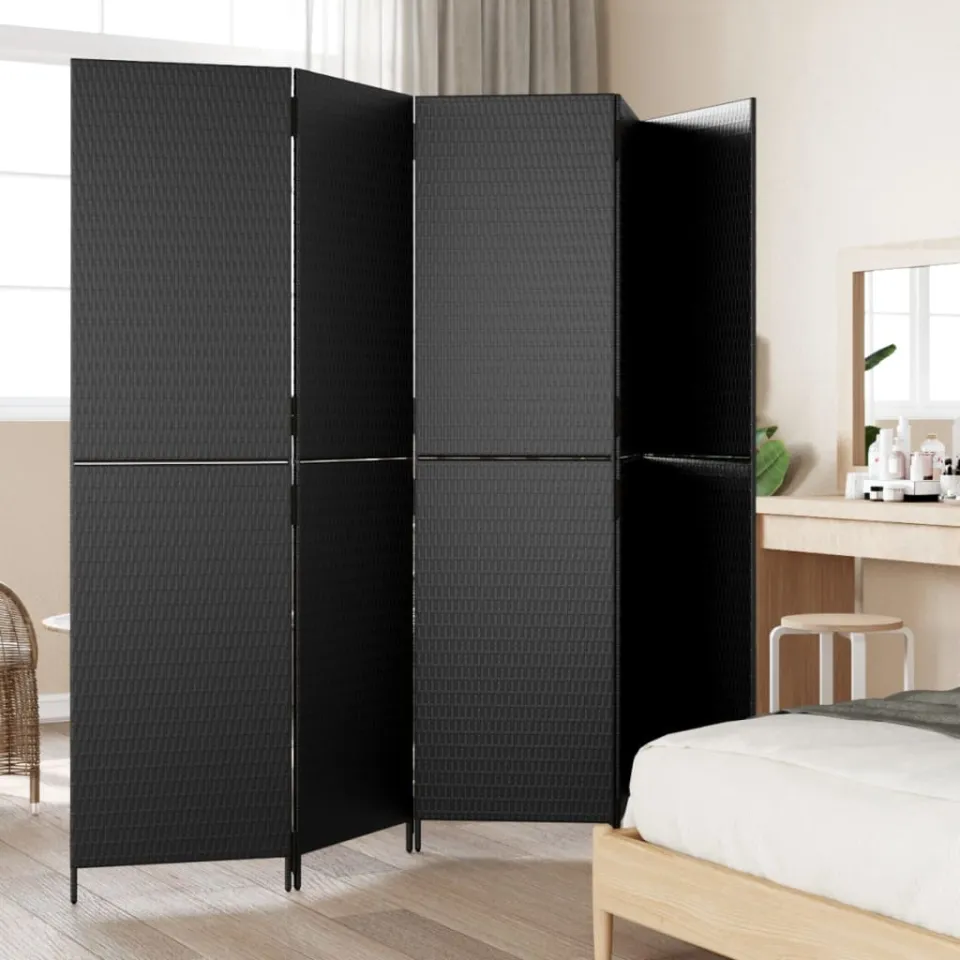 vidaXL Kamerscherm 5 panelen poly rattan zwart, foto 3