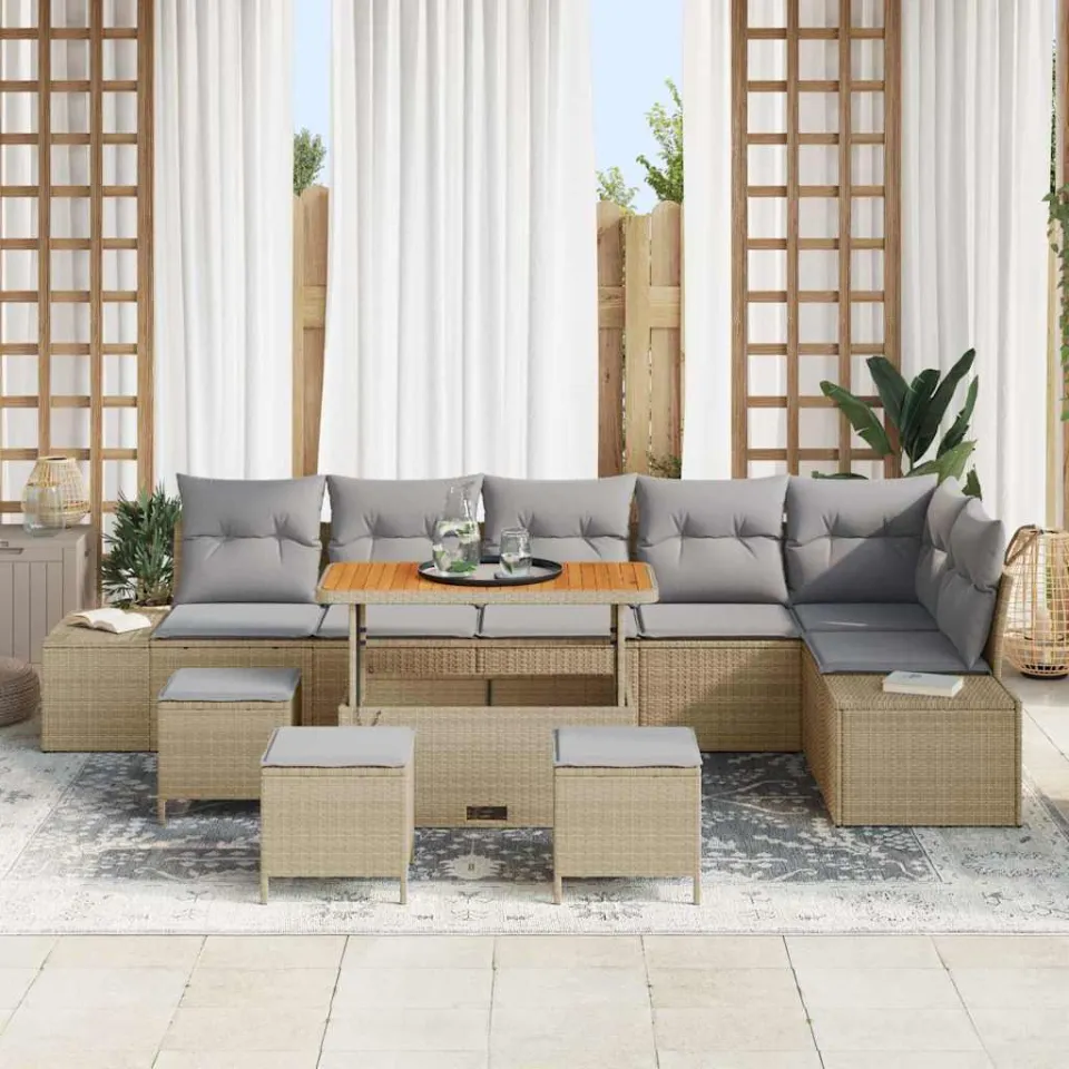 vidaXL Tuinbankenset 10 st Beige poly rattan, foto 3