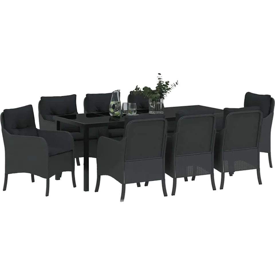 vidaXL Tuin eettafelset 9 st Zwart poly rattan