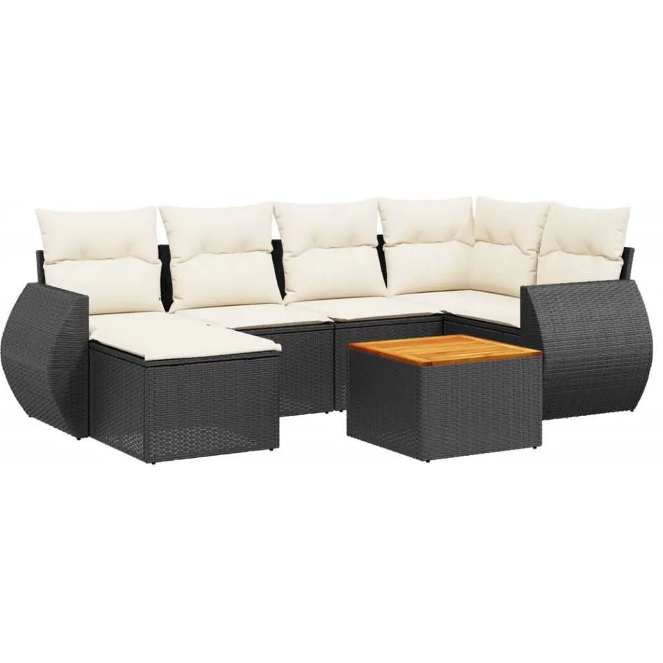 vidaXL 7-delige Loungeset met kussens poly rattan zwart, foto 3