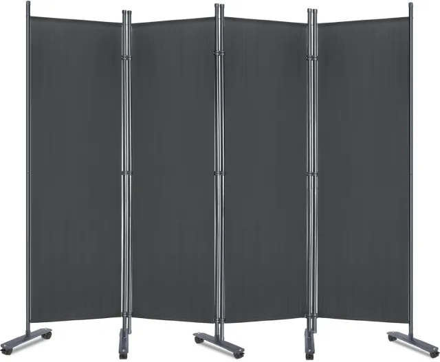 Paravent 4-delig Vrijstaande Scheidingswand 225x180cm Inklapbaar Schermen met Kunststof Poten Privacy & Beveiligingsschermen Donkergrijs voor Tuin/Terras/Gazon/Wonen, NAIZY