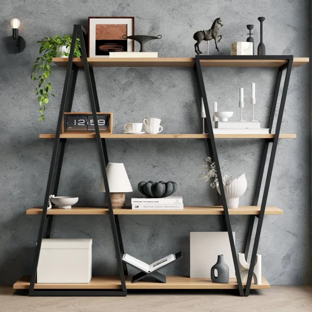 REDOM Boekenkast - Geometrisch open rek met 4 planken - Metalen frame - Anti-kantelsysteem - Industrieel - Woonkamer, keuken, kantoor - MDF - Zwart Bruin - 158 x 35 x 166 cm Zwart/bruin