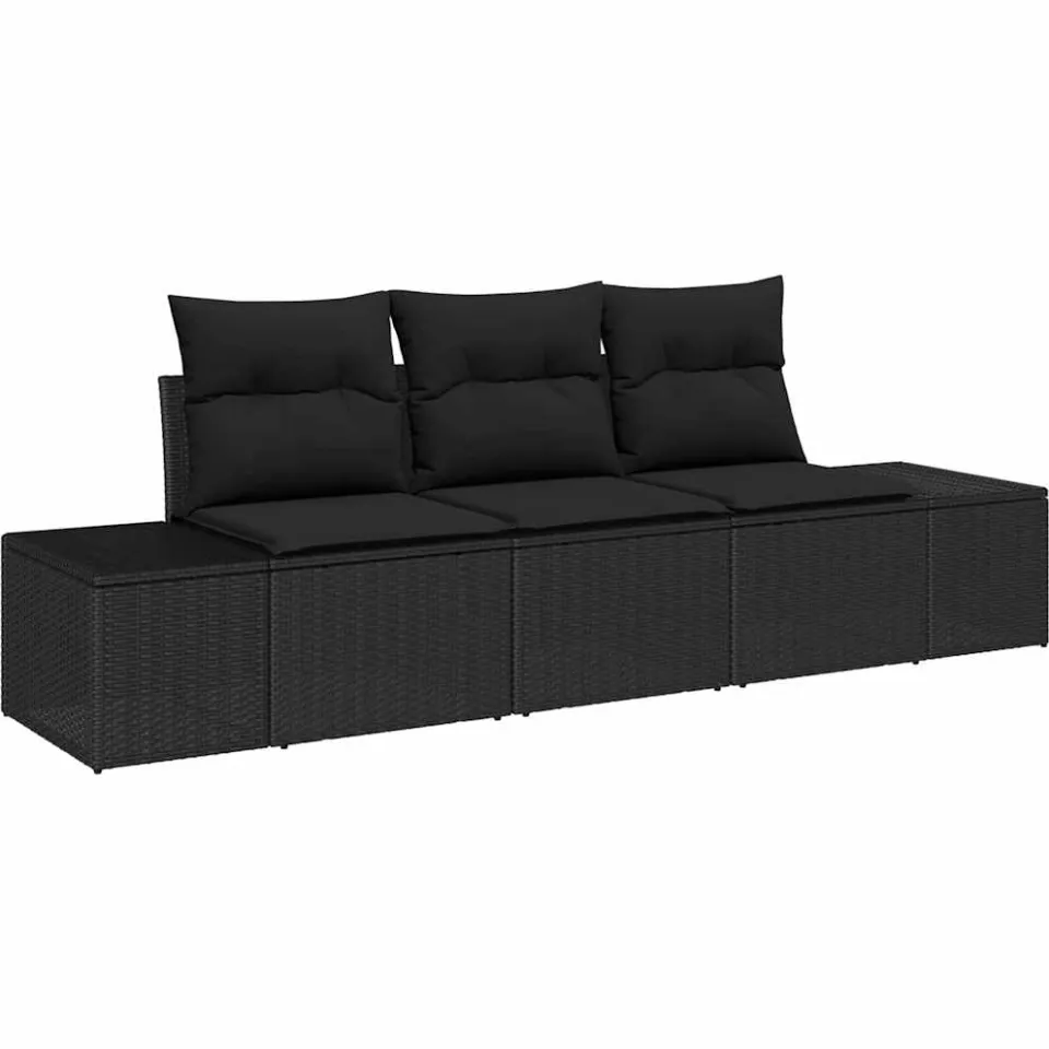 vidaXL Bankstel 3 st Zwart poly rattan