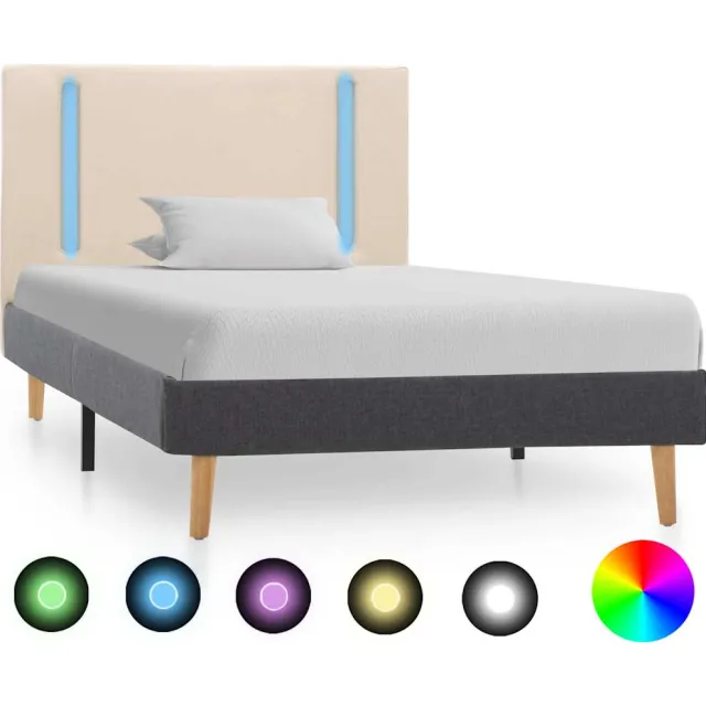 vidaXL Bedframe met LED stof crèmekleurig en donkergrijs 100x200 cm