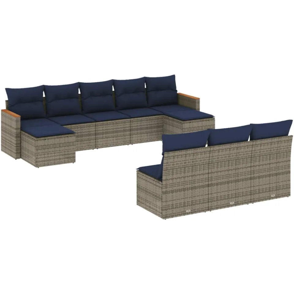 vidaXL 10-delige tuinbankset met kussens, grijs polyrotan, foto 3