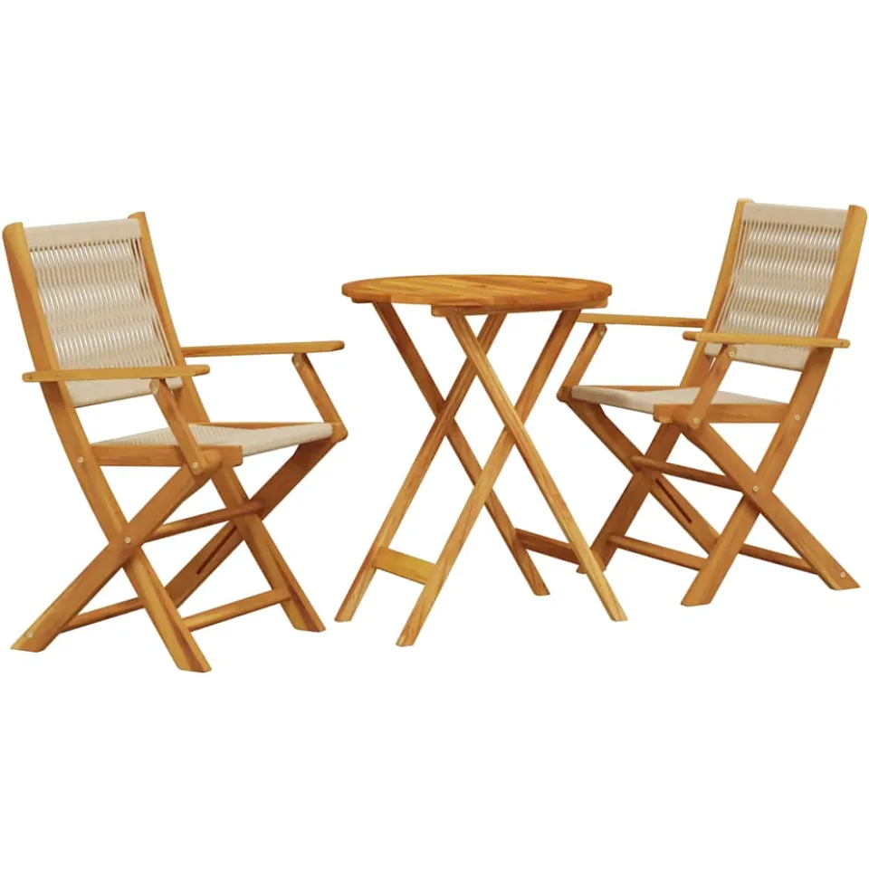 vidaXL 3-delige Bistroset polypropeen en massief hout beige