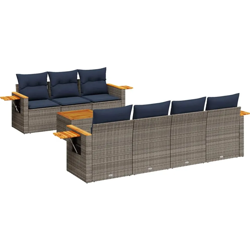 vidaXL 8-delige Loungeset met kussens poly rattan grijs, foto 3