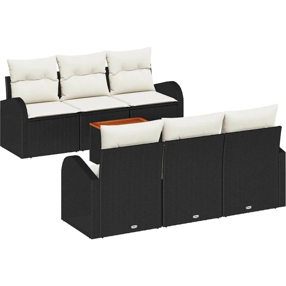 vidaXL Tuinbankenset 7 st Zwart poly rattan