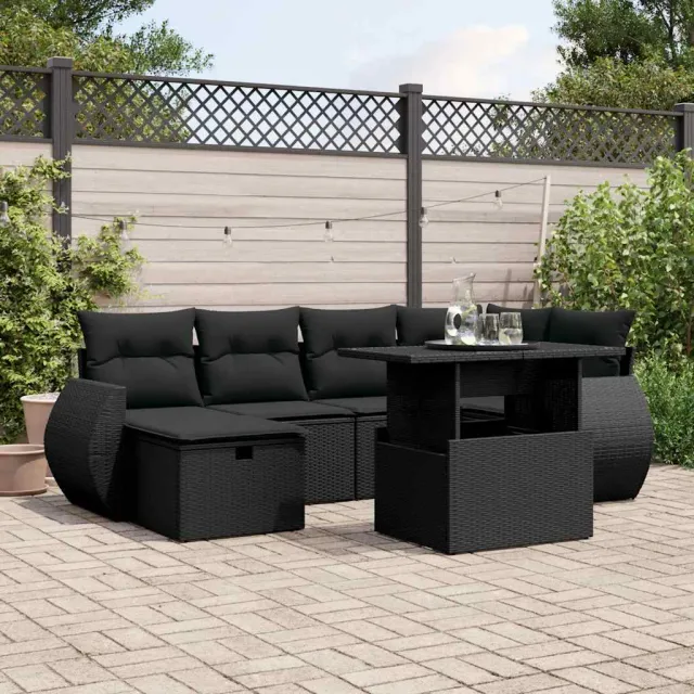 vidaXL 7-delige Loungeset met kussens poly rattan zwart, foto 2