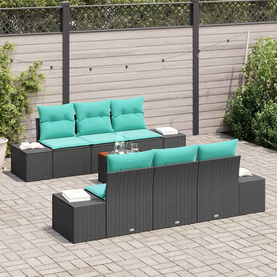 vidaXL Tuinbankenset 7 st Zwart en Turquoise poly rattan, foto 3