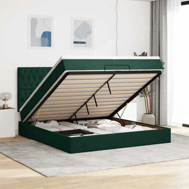 vidaXL Ottoman bed met matrassen en LED's 200x200cm fluweel groen